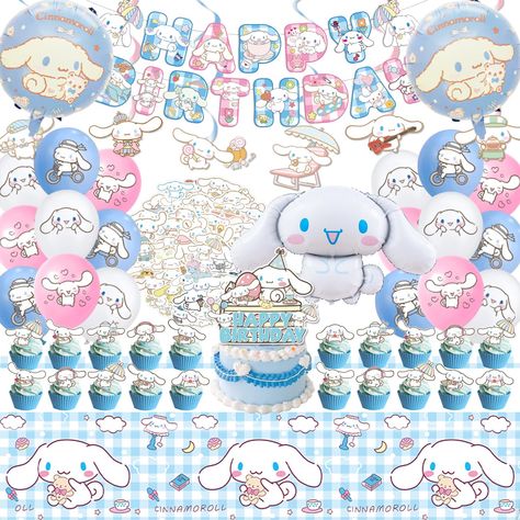 PRICES MAY VARY. 【Package Includes】 This Cinnamoroll party decorations kit includes 1pcs Happy Birthday Banner, 1pcs Tablecloth, 1pcs Cake Topper, 3 Foil Balloons, 6pcs Hanging Swirls, 24pcs Cupcake toppers, 15pcs Latex Balloons(3style), 50pcs Stickers. It has everything you need for a Cinnamoroll themed birthday party. 【High Quality】 All of our Cinnamoroll Birthday Decorations are made of high-quality materials, which are safe and non-toxic. The balloons made with natural latex, non-toxic. Ever Cinnamoroll Cupcake, Cinnamoroll Party, Cinnamoroll Theme, Cinnamoroll Birthday, 9th Birthday, Natural Latex, Happy Birthday Banners, Latex Balloons, Foil Balloons