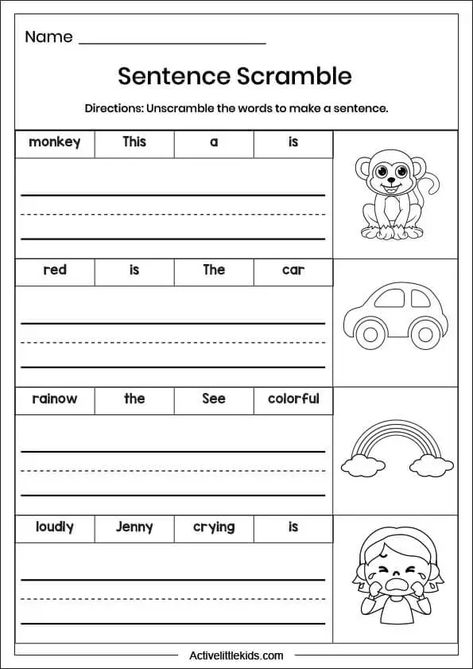 Beginner 1st Grade Writing Worksheets For Grade 1 - Thekidsworksheet AE3 Writing Sentences Kindergarten, Simple Sentences Worksheet, 1st Grade Writing Worksheets, Sentence Building Worksheets, Sentences Kindergarten, Writing Sentences Worksheets, Sentences Worksheet, Creative Writing Worksheets, Worksheets For Grade 1