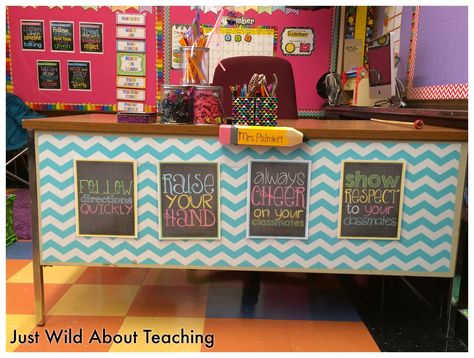 Yes, I am late to the party….classroom reveal party that is!  I usually would decorate my classroom mid august but we weren't allowed to ... Decorate Front Of Teacher Desk, Decorate Teacher Desk Ideas, Teacher Desk Cover Ideas, How To Decorate Teacher Desk, Teacher Desk Ideas Work Spaces, Front Of Desk Decor Teacher, Front Of Teacher Desk Ideas, Decorate Teacher Desk, Teacher Desk Makeover Contact Paper