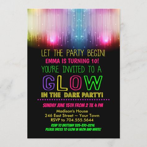 Glow In The Dark Birthday, Disco Dance Party, Neon Disco, Dark Birthday, Dance Party Invitations, Dance Party Birthday, 12 Birthday, Neon Birthday, Glow Birthday