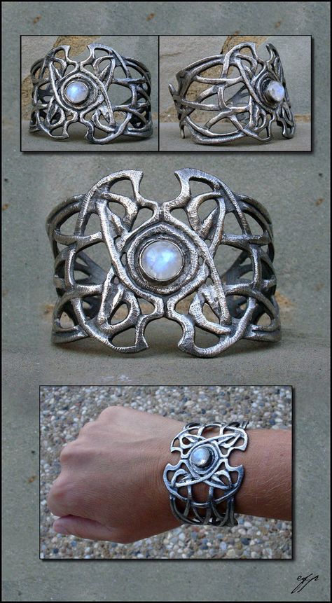 Celtic Clothing, Bezel Wire, Fantasy Ring, Elven Jewelry, Art Clay, Silver Art, Cuff Bangles, Moon Stone, Handmade Sterling Silver