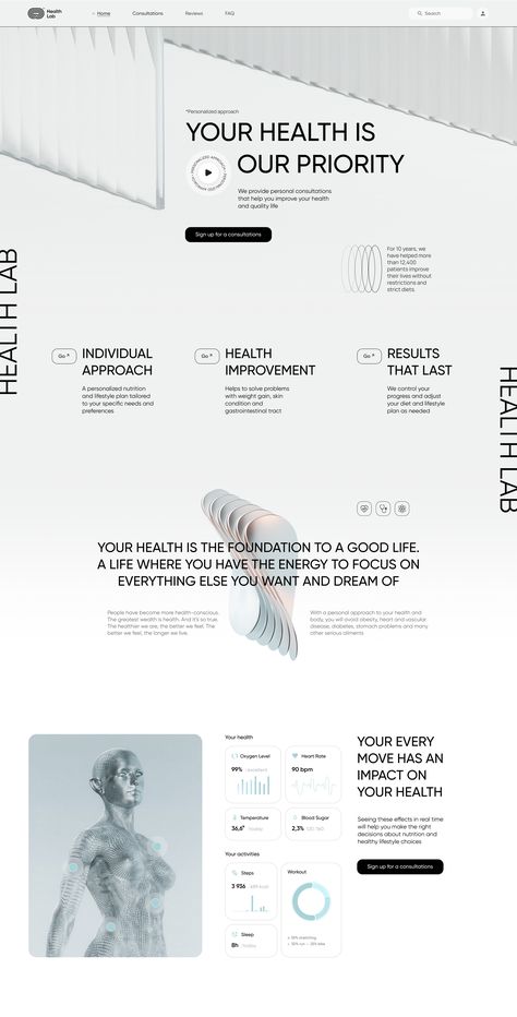 Health Lab - Innovative Lab Website by Awsmd on Dribbble Lab Website Design, Pharma Website Design, Innovative Website Design, Science Website Design, Medical Graphic Design, Water Website, Health Website Design, Single Page Website Design, Website Design Mobile