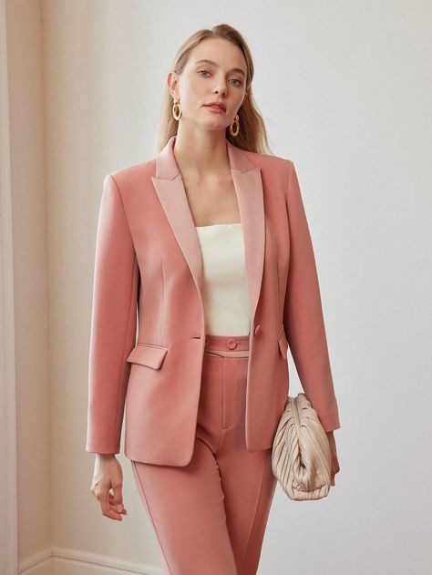 PEAK COLLAR FLAP DETAIL BLAZER Hot Pink Elegant  Long Sleeve Woven Fabric Plain Regular Non-Stretch  Women Clothing, size features are:Bust: ,Length: ,Sleeve Length: Blazer Rose, Women Blazers, Pink Blazer, Style And Grace, Inspiration Mode, Blazers For Women, All Fashion, Suits For Women, Women Clothing