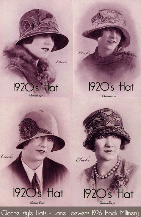 1920′s Cloche Hat Fashion – Matching a hat to your face.    Better known as Line harmony, in the old days of millinery shops, women didn’t walk out without a hat that exactly matched their own unique face shape. 1920s Womens Hats, Women Wearing Hats, Hat History, 1920s Hats, 1920s Hat, Unique Faces, 20s Fashion, Flapper Style, Roaring 20s