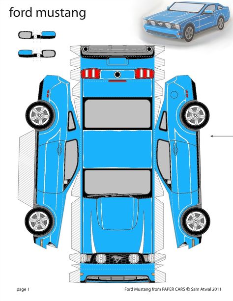 Mustang+Paper+Car+Template Car Cutout Template, Paper Cars Models, Car Paper Template, Car Template Free Printable, Foldable Paper Crafts, Paper Craft Car, Car Cutout, 2011 Mustang, Paper Toy Car