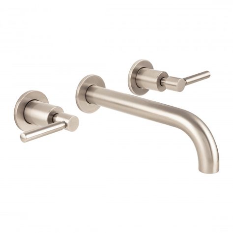 Delta Shower Fixtures, Bathroom Ensuite Ideas, Bathroom Fixtures Brushed Nickel, Brass Bathroom Hardware, Nickel Bathroom, Brushed Nickel Bathroom, Wall Mounted Taps, Shower Fixtures, Bath Shower Mixer