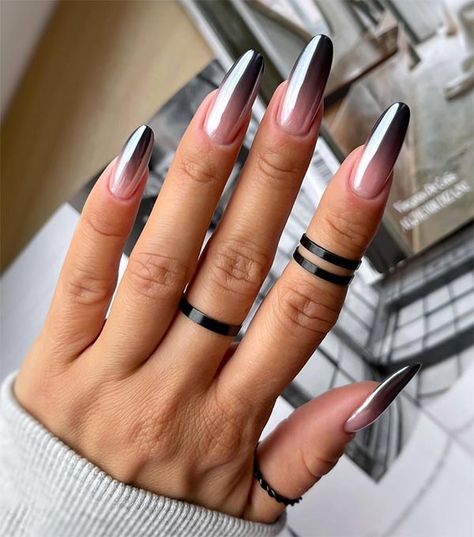 Nail Art Chrome, Black Chrome Nails, Ombre Chrome Nails, Black Ombre Nails, Pink Chrome Nails, Chrome Nail Art, Chrome Nails Designs, Pink Chrome, Short Square Nails