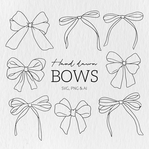 Vintage Bow Drawing, Free Bow Svg, How To Draw A Bow, Bow Doodle, Bow Outline, Bow Cards, Hair Bow Svg, Bow Illustration, Ribbon Illustration