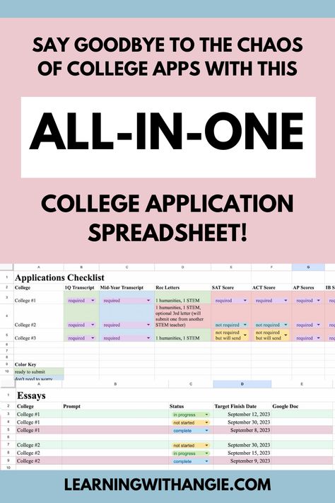 To make sure that you don’t forget anything in your college application, you have to stay organized. By planning ahead, you won’t be as stressed or forget to add anything. As a student, I’ve had to deal with all this, so don’t worry because you’re not alone! Click here to see all of my tips for creating a college application spreadsheet and for managing college application deadlines! #notioncollegeapplication #collegeapplicationorganization #collegeapplicationtimelinesenioryear College Spreadsheet Template, College Application Timeline, College Search Spreadsheet, College Comparison Spreadsheet, Rory College, College Application Tips, College Spreadsheet, College Application Organization, College Application Checklist