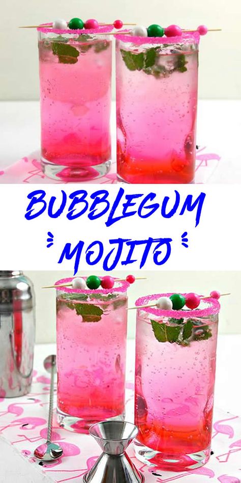 bubblegum Mojito cocktail with rum alcohol How To Make Mojitos, Best Mojito Recipe, Easy Mojito Recipe, Bachelorette Party Shots, Fun Drink Recipe, Fun Drinks Alcohol, Coctails Recipes, Vodka Lemonade, Party Shots