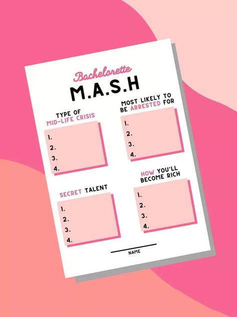 Bachelorette Mash Game, Bachelorette Party Backyard, Y2k Slumber Party Bachelorette, 90s 2000s Bachelorette Party, 90s Slumber Party Bachelorette, 90’s Theme Bachelorette Party, Throwback Bachelorette Party, 2000s Theme Bachelorette Party, 90s Bachelorette Party Decor