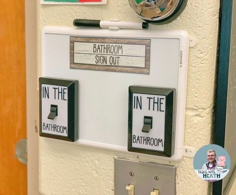 WeAreTeachers on Instagram: "Take a look at this bathroom sign out from @teachwithheath_!⁠ ⁠ "How it works:⁠ ⁠ 1. If a student needs to use the restroom, they check to see if a light is on. If not, then they just give the bathroom finger signal🤞🏼⁠ 2. The student uses the market to write their name, initials, student number, etc. and turn the light on.⁠ 3. The student uses the restroom, then erases their name, number, etc. and turn the light off to let others know they can go.⁠ ⁠ Was the perfec Classroom Diys, Bathroom Sign Out, Pinterest Classroom, Functional Classroom, Boy Activities, Teacher Goals, Steam School, Kindergarten Goals, Classroom Management System