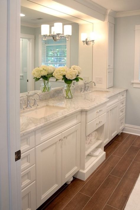 Your Dream Home... According to Pinterest - Liane Jamason - Corcoran Dwellings Beautiful Bathroom Cabinets, French Country Bathroom, Double Sinks, Large Bathroom, French Country Bedrooms, Cabinet Remodel, Cottage Bathroom, Country Bathroom, Cabinets And Countertops