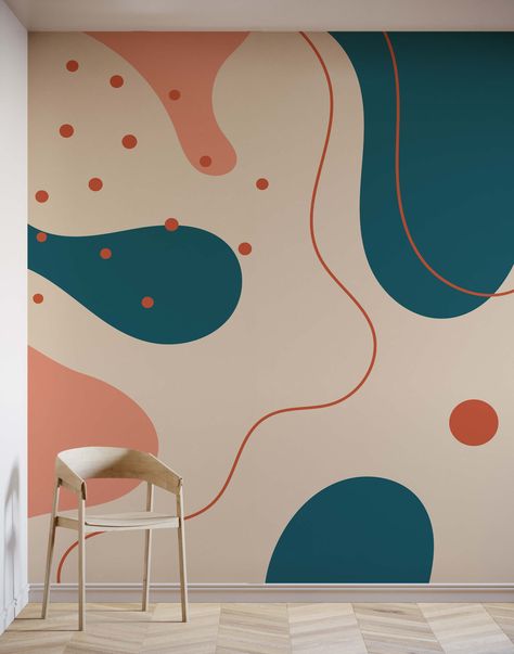 Shape Wallpaper, Fluid Forms, Colour Wall, Interior Murals, Creative Wall Painting, Modern Mural, Colorful Murals, Block Colour, Abstract Shape