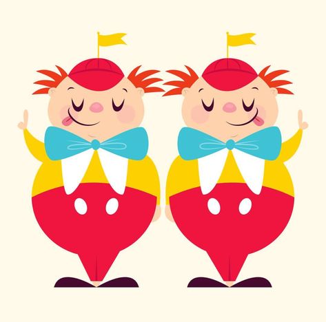 Tweedledum & Tweedledee  @wearepretendfriends Daniel Clark, Alice In Wonderland Crafts, Tweedle Dum, Alice In Wonderland Illustrations, Baby Animal Drawings, Disney Sticker, Mad Tea Party, Alice In Wonderland Party, Disney Favorites