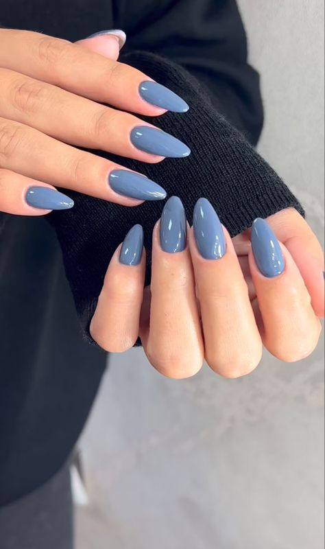 Slate Blue Nails, Nail Shapes For Chubby Fingers, Subtle Nails, Smink Inspiration, Casual Nails, Makijaż Smokey Eye, Blue Nail, Nail Swag, Nagel Inspo