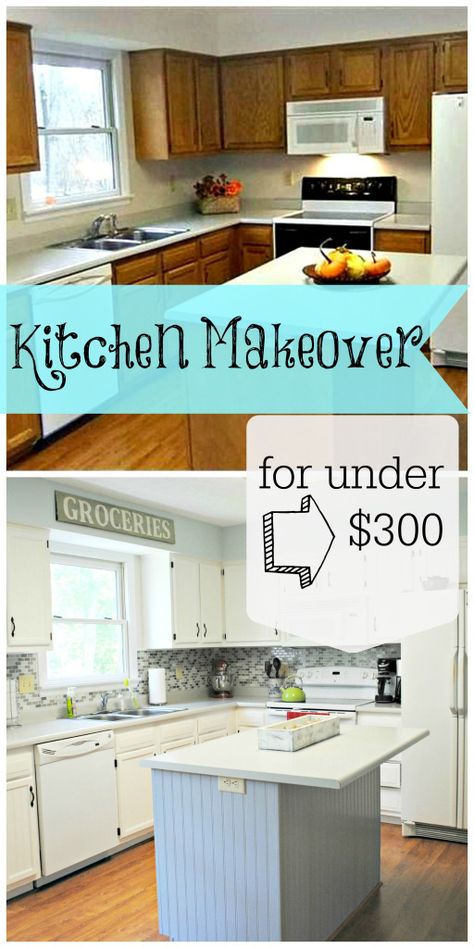 $300 Kitchen Makeover Cheap Kitchen Makeover, Diy Kitchen Makeover Ideas, Old Kitchen Cabinets, Gray And White Kitchen, Painted Cabinets, Kitchen Diy Makeover, Diy Kitchen Renovation, Kitchen Cabinets Makeover, Cheap Kitchen