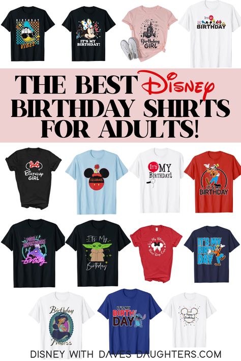 Celebrate your birthday by wearing a cute Disney shirt! These super fun birthday celebration shirts can be worn in the Disney parks or simply at home. Put these on your packing list....or on your birthday wish list! Disney 50th Birthday Shirt, Disney World Birthday Shirt, Birthday Shirts For Adults, Disney Birthday Shirts, Adult Birthday Shirts, 60th Birthday Ideas For Mom, Disney World Birthday, Birthday Wish List, Happy Birthday Disney