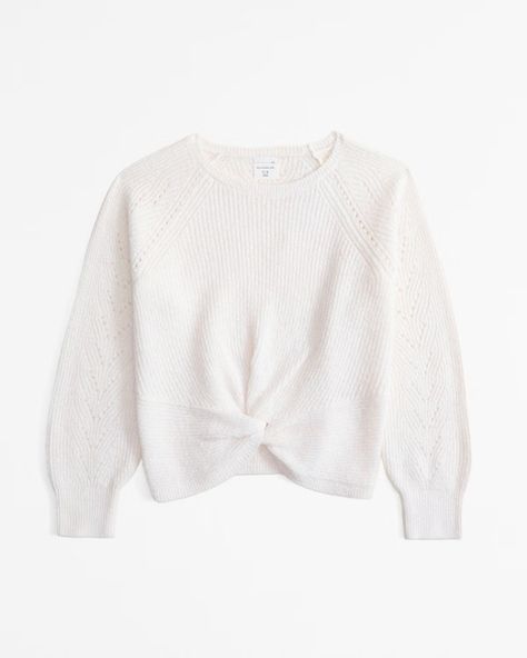 girls twist-front sweater | girls | Abercrombie.com Low Rise Baggy Jeans, Bow Sweater, Girls Jumpers, Fall Jeans, Long Sleeve Jumper, Stitching Details, Tween Outfits, Soft Sweater, Abercrombie Kids