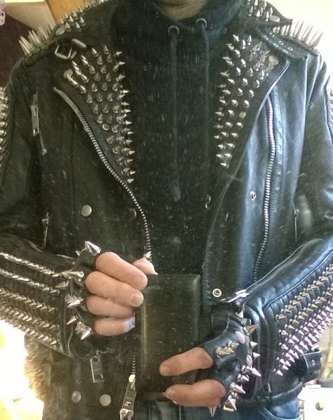 Leather Jacket Spikes, Spiky Leather Jacket, Leather Jacket With Spikes, Spike Leather Jacket, Spiked Outfit, Spikey Jacket, Goth Leather Jacket, Spike Jacket, Spiked Jacket