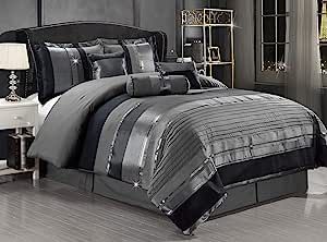 Chenille Comforter, Bedding Grey, Black And Grey Bedroom, Weighted Comforter, Black Comforter, Linen Comforter, Jacquard Bedding, Grey Comforter, Cal King Bedding