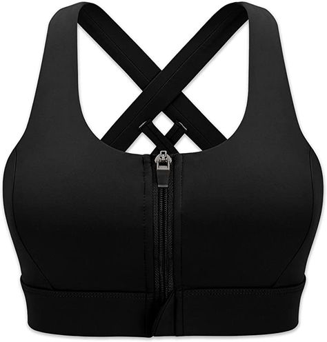 Cordaw Zipper in Front Sports Bra High Impact Strappy Back Support Workout Top, Blue Medium : Clothing, Shoes & Jewelry Gym Sports Bra, Zipper Sports Bra, High Impact Bra, Gym Bra, Front Zip Sports Bra, High Impact Sports Bra, Athlete Workout, Lounge Lingerie, Running Workout