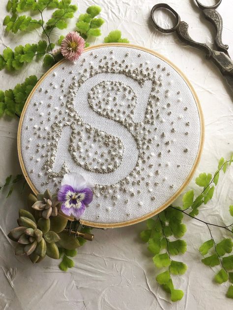 Thanks For Being My Friend, French Knot Stitch, Initials Ornament, French Knot Embroidery, Wedding Embroidery, Embroidered Initials, Name Embroidery, Embroidery Letters, Hand Embroidery Projects