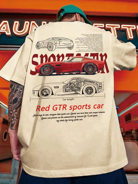 Men's Summer Car Print Round Neck Short Sleeve Casual T-Shirt With Slogan Khaki Street  Half Sleeve Fabric Car,Graphic,Letter,Slogan  Slight Stretch  Men Clothing, size features are:Bust: ,Length: ,Sleeve Length: Summer Car, Car Apparel, Cars Tees, Car Brand, Tee Shirt Homme, Casual T Shirt, Men Clothing, Apparel Design, Half Sleeve