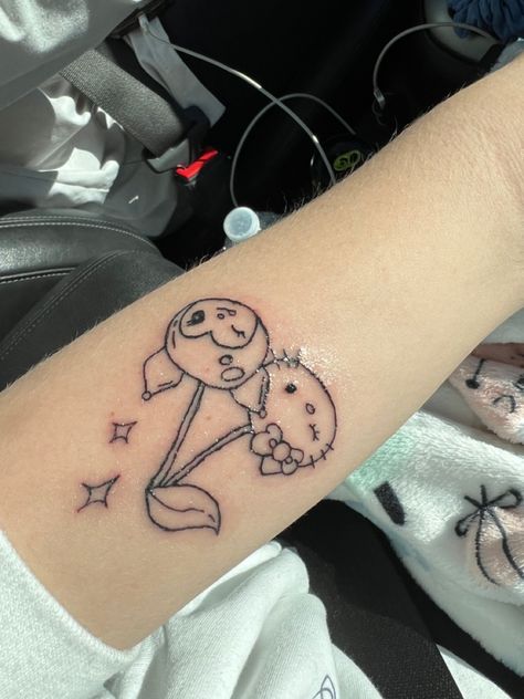 Kuromi And My Melody Cherry Tattoo, Hello Kitty Kuromi Tattoo, Sanrio Characters Tattoo, Kuromi And Hello Kitty Tattoo, Hello Kitty And Kuromi Tattoo, Hello Kitty Cherry Tattoo, Kuromi And My Melody Tattoo, Hello Kitty Tattoo Design, My Melody Tattoo