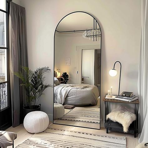 ARCHED TOP MIRROR - The mirror full length is 65 in long by 22 in wide,you can see your whole body from mirror, The brushed allumium alloy frame shows gently arched corners and solid apperance. Arched Full Length Mirror, Arched Floor Mirror, Full Length Mirror Stand, Large Floor Mirror, Long Mirror, Full Length Floor Mirror, Full Body Mirror, Minimalist Interior Style, Modern Minimalist Style