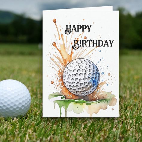 Watercolor Art Birthday, Golf Birthday Cards, Watercolor Birthday Cards, Golf Birthday, Art Birthday, Hole In One, Creative Memories, Birthday Greeting, Custom Birthday