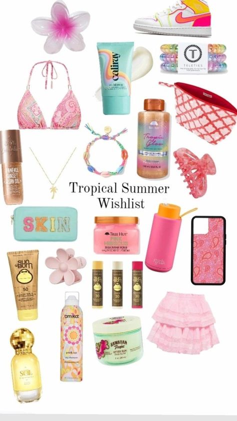 Summer Bags Beach Aesthetic, Coconut Girl Wishlist, Summer Needs Products, Summer Bag Essentials, Beach Products, Summer Necessities, Summer Must Haves, Beach Bag Essentials, Summer Wishlist