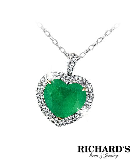 Emerald heart shape 50.05 ct. and diamond pendant set in 18k white gold Diamond Pendant Set, Diamond Pendant Sets, Fabulous Jewelry, Pendant Set, Heart Shape, Diamond Pendant, Emerald Green, Turquoise Necklace, Heart Shapes