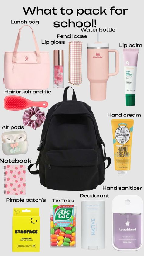 What to pack for school What To Pack For School, Schul Survival Kits, Pack For School, Middle School Supplies, Middle School Essentials, School Emergency Kit, School Backpack Essentials, Middle School Survival, Preppy School Supplies