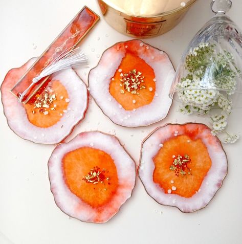 Orange resin coasters Orange Resin, Resin Coasters, Epoxy Resin, Coasters, Orange, Ethnic Recipes