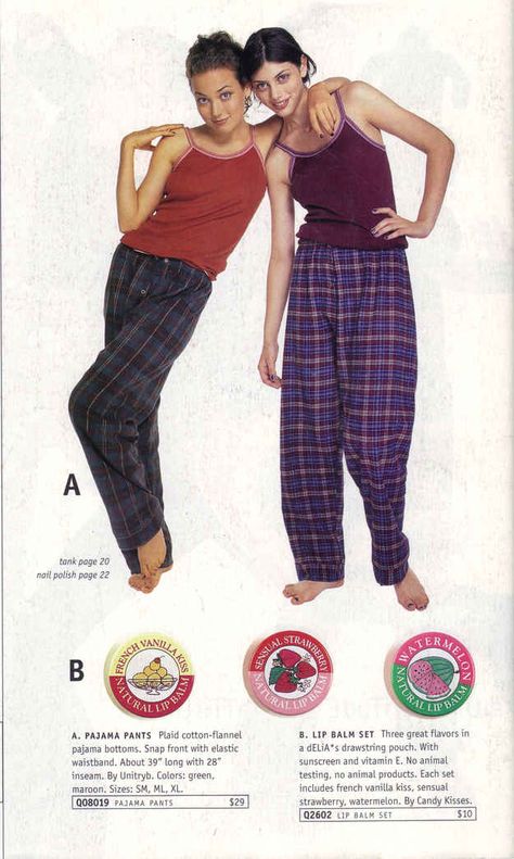 See "B" - remember those lip glosses? I used to have the vanilla and the strawberry ones!  |  16 Things Teen Girls Wore In The Winter Of 1996 90s Pajamas Outfit, Baggy Pajamas Outfit, 80s Pajamas Aesthetic, Sleepover Drawing, 2000s Pajamas, 90s Pajamas, Baggy Pajamas, 80s Pyjamas, 2000s Closet