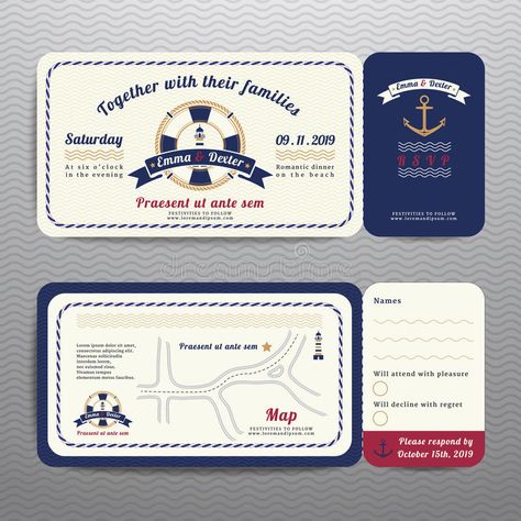 Nautical ticket wedding invitation and RSVP card with anchor rope design. On wav , #AFFILIATE, #invitation, #RSVP, #wedding, #Nautical, #ticket #ad Anchor Wedding Invitations, Ticket Wedding Invitations, Wedding Invitation Vector, Anchor Wedding, Nautical Wedding Invitations, Anchor Rope, Wave Background, Free Wedding Invitations, Glitter Invitations