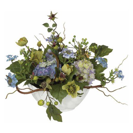 The 'Nearly Natural Hydrangea Centerpieces' is beautifully accented by blue blossoms for a striking look. Add floral drama to your decor with the "Nearly Natural Hydrangea Centerpieces". Featuring bright, lifelike hues, this centerpieces is a great choice for your home or office. These hydrangeas can be used to infuse your home or office with color and texture through the year. Featuring a pretty blue hue, this floral accessory is small in size. These spring accessories add natural style to any Blue Hydrangea Centerpieces, Silk Flower Centerpieces, Hydrangea Centerpiece, Hydrangea Arrangements, Silk Arrangements, Faux Hydrangea, Faux Floral Arrangement, Silk Hydrangeas, Silk Floral Arrangements