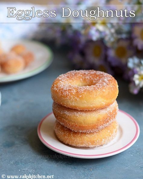 Eggless Donuts Baked, Egg Free Doughnut Recipe, Baked Donut Recipes Eggless, Eggless Baked Donut Recipe, Eggless Donut Recipe Without Yeast, Eggless Donuts Recipes, Donut Recipe Eggless, Egg Less Recipes Desserts, Egg Free Donut Recipe