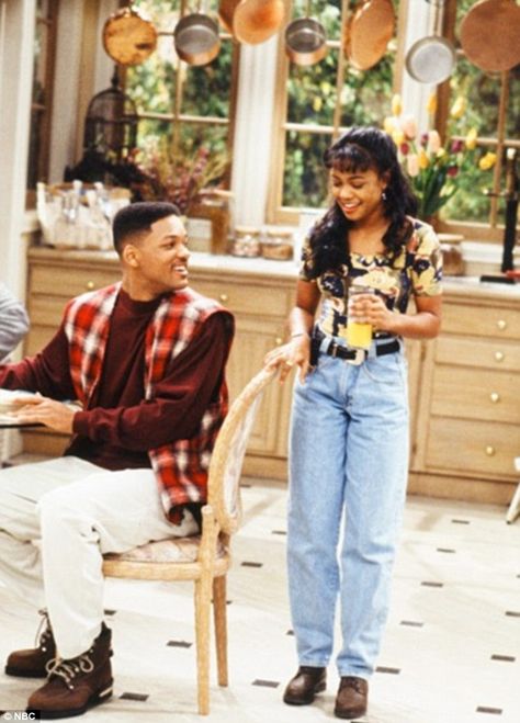 Nineties throwback: The 36-year-old actress was only 11 years old when she began her role as the 46-year-old actor's privileged, prissy cousin Ashley Banks on the NBC sitcom Fresh Prince Of Bel Air, Prince Of Bel Air, Fresh Prince, Baggy Jeans, Bel Air, Prince