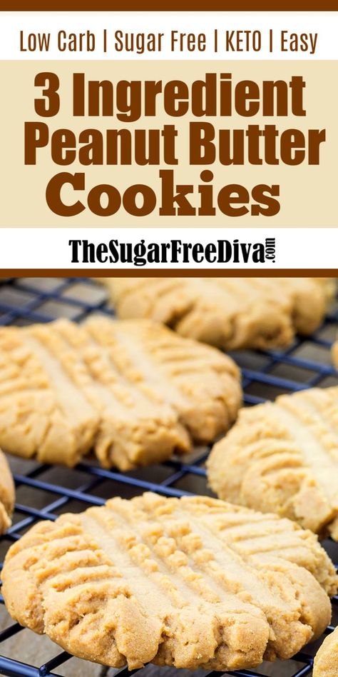 Sugar Free Peanut Butter Cookies, Sugar Free Cookie Recipes, 3 Ingredient Peanut Butter Cookies, Dolce Poche Calorie, Healthy Peanut Butter Cookies, Cookies Peanut Butter, Butter Cookies Easy, Keto Peanut Butter Cookies, Sugar Free Peanut Butter