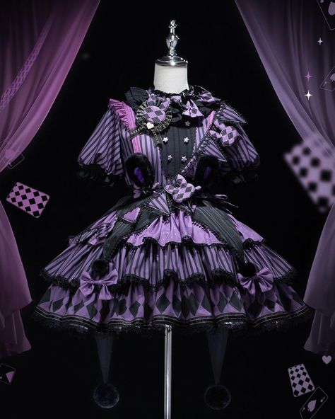 💕💜Bunny theme circus vibes Sweet Lolita dress in 2 colors and Ouji Lolita outfit.🐰🎠 🛒👉Search 'FOGC-142' on devilinspired.com #devilinspired #lolitacoord #lolitafasion #sweetdress #oujifashion #sweetlolitafashion #circustheme Jon Core, Transformation Costume, Kuromi Purple, Bunny Brooch, Bunny Theme, Circus Outfits, Op Dress, Circus Tent, Corset Belt