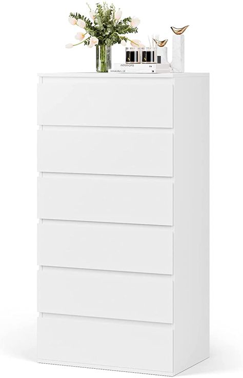 Long White Cabinet, Clothing Dresser Ideas, White Cabinets Bedroom, Storage Ideas For Bedrooms, Drawer Clothes, Dresser 6 Drawer, Dressers Bedroom, White Drawer Pulls, Vertical Dresser