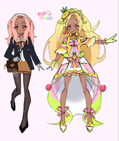 Magical Girls Oc, Precure Outfits, Magical Girl Character Design, Magical Girl Oc, Precure Oc, Magical Girl Outfit, Cherry Magic, Magical Boy, Magic Design