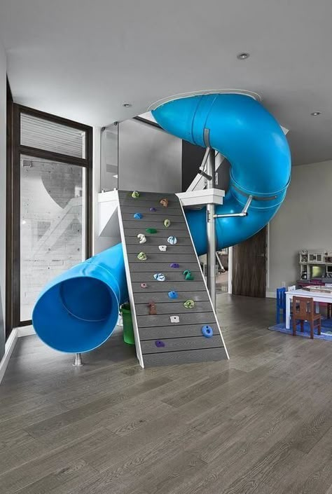 Playroom Ideas to Keep Kids Occupied for Hours. #playroomideas #kidsroom #kids #decor Room With Slide, Indoor Playroom, Indoor Slides, House Farmhouse, Playroom Design, Climbing Wall, Playroom Ideas, House Diy, Kids Room Design