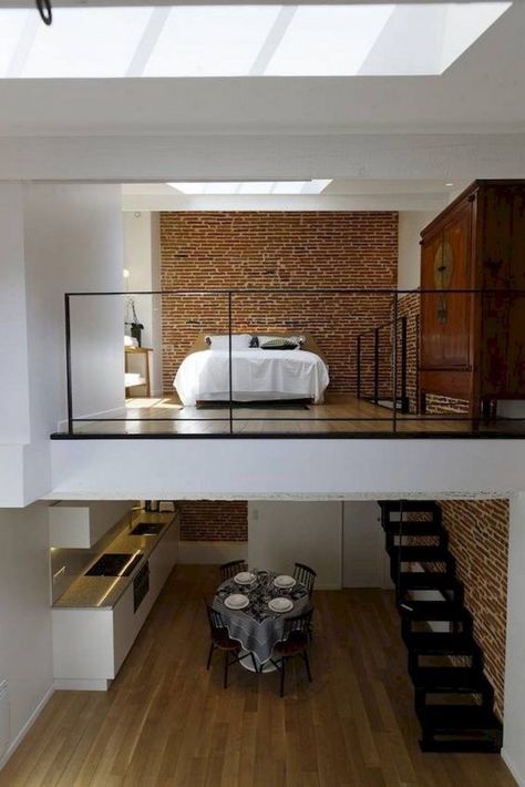 Apartment With Loft, Loft Space Ideas, Small Loft Apartments, Loft Apartment Decorating, Tiny Loft, Asma Kat, Loft Interior Design, House Loft, Loft Space