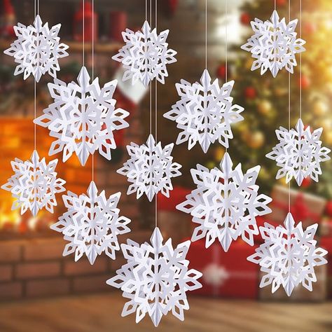 Amazon.com: JOHOUSE 12PCS Snowflake Decorations, 3D Paper Snowflake Garland White Hanging Snowflake Ornaments for Winter Christmas Home Decorations : Home & Kitchen Winter Wonderland-party, Winter Window Display, Winter Wonderland Christmas Party, Paper Snowflake Template, 3d Paper Snowflakes, Christmas Snowflakes Decorations, Frozen Party Decorations, Winter Wonderland Decorations, Snowflake Cutouts