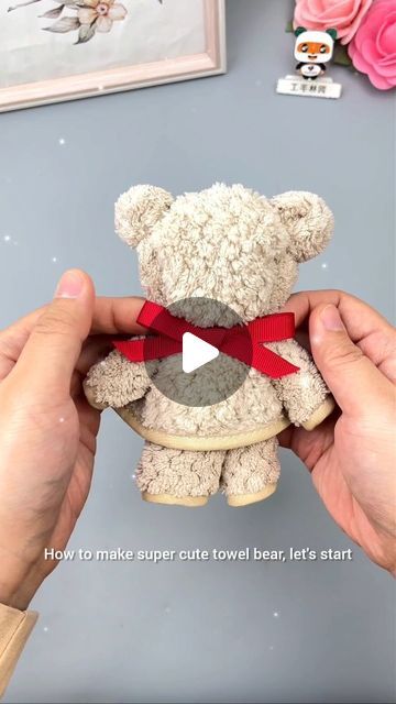 How To Make A Bear Out Of A Towel, Folded Washcloth Animals, Bear Towel Folding, Teddy Bear Diy Easy How To Make, Washcloth Bear Tutorial, Wash Cloth Teddy Bear, How To Make Animals Out Of Towels, Washcloth Teddy Bear Tutorial, Towel Bear Tutorial