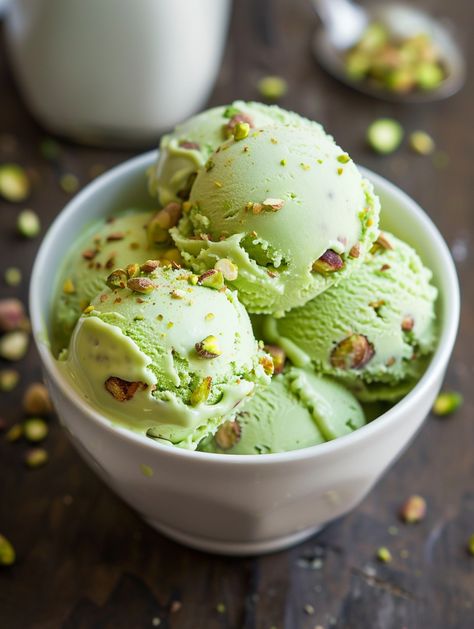 🍨 🍨 Pistachio Gelato Recipe 🍨 🍨    Ingredients⤵️  1 cup shelled pistachios 3/4 cup granulated sugar 2 cups whole milk 1 cup heavy cream 4 egg yolks 1 tsp vanilla extract A pinch of salt Extra chopped pistachios for garnish Pistachio Gelato Recipe, Shelled Pistachios, Pistachio Gelato, Almond Ice Cream, Pistachio Shells, Sorbet Ice Cream, Gelato Recipe, Desserts Ideas, Pistachio Ice Cream