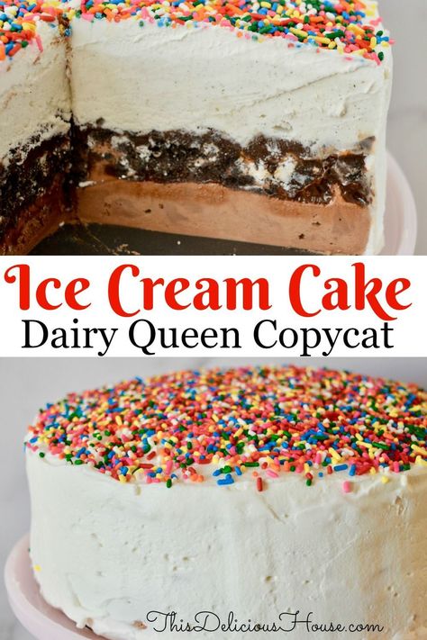 The BEST Ice Cream Cake recipe is made with just 5 ingredients. Check out the step-by-step instructions on how to make a delicious better than Dairy Queen Ice Cream Cake! #icecreamcake #easyicecreamcake Ice Cream Cake No Bake, Ree Drummond Ice Cream Cake, Dairy Queen Copycat Ice Cream Cake, Ice Cream Cake Diy Easy, I've Cream Cake Recipe, How To Make Dairy Queen Ice Cream Cake, Ice Cream Cake Diy Homemade, Dq Copycat Ice Cream Cake, Diary Queen Ice Cream Cake